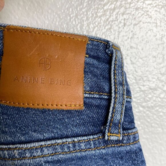 Anine Bing Enzo Jeans 27 Womens Slim Straight Distressed Raw Hem Split Cotton - Picture 11 of 14